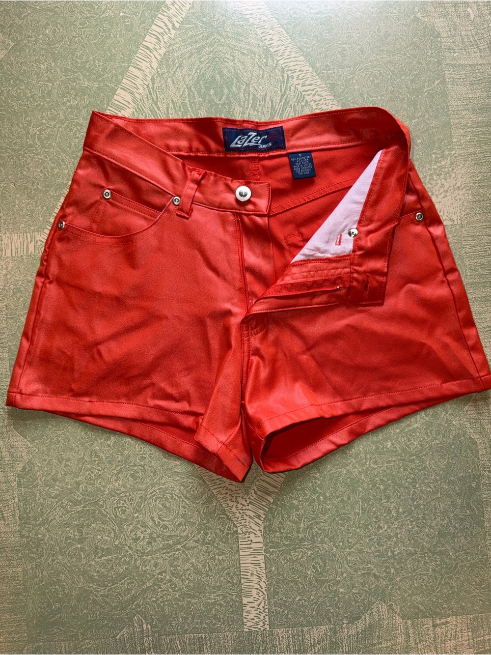 Vintage Lazer Jeans Pleather High waisted shorts Orange size 5